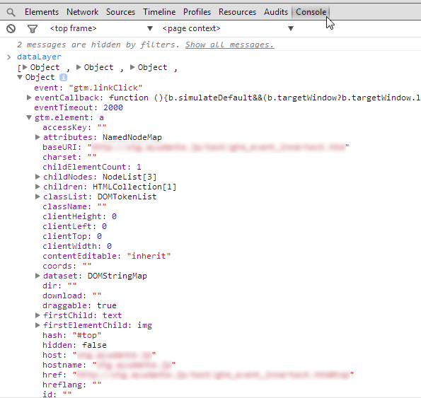dataLayer配列の最後のobjectのgtm.elementを展開した図
